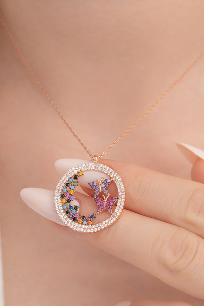 OSMANLI GÜMÜŞ Kelebek Ve Bahar Çiçekleri Bayan Gümüş Kolye