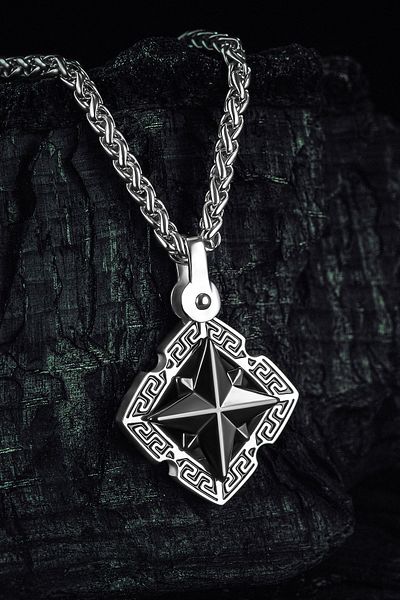 OSMANLI GÜMÜŞ Men's Steel Necklace - Modern Polar Star Model Men Necklace