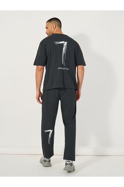 Styli Oversized Back Contrast Print T-Shirt & Open Hem Interlock Joggers Co-Ords