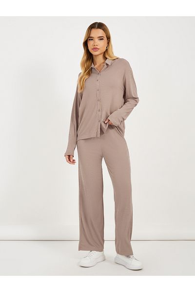 Styli Ribbed Knit Relaxed Fit Shirt & Pants Co-Ords