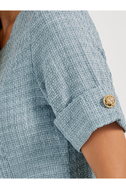 Styli Tweed A-Line Midi Dress with Button Detail