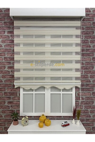 IŞILTI Perde Sistemleri Zebra Perde Krem Çizgili ( Etek Dilimli )