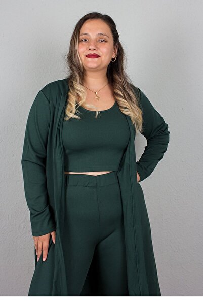 Truva XXL Colorful Large Size 3-Piece Set - Leggings and Crop Cardigan