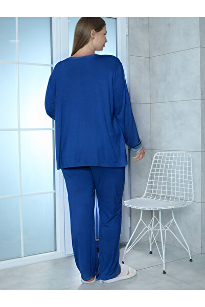 LİMİSSİ Limissi Viscose Plus Size Blue Pajamas Set 100% Cotton