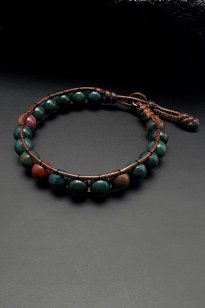 Seven Art Jewelry Natural Stone Men's and Women's Bracelet - Blood Stone and Hematite Globe