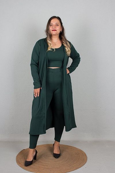 Truva XXL مجموعة ملونة كبيرة الحجم مكونة من 3 قطع - طماق وسترة صوفية
