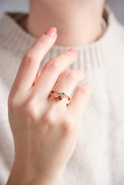 AURRARİ Gold Kiraz Desenli Zirkon Taşlı Yüzük