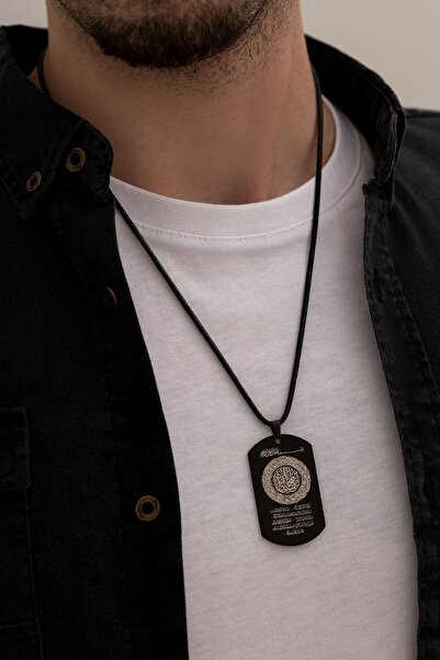 OSMANLI GÜMÜŞ Fetih Suresi - Erkek Kolye - Fetih Suresi Işlemeli Asker Künyesi - 316 L Paslanmaz Çelik Kolye