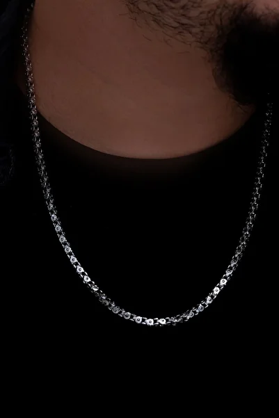 OSMANLI GÜMÜŞ Sequin Model Men's Steel Necklace