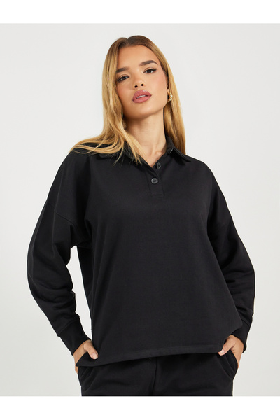 Styli Solid Long Sleeves Polo T-Shirt & Pants Co-Ords Set