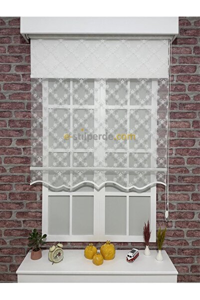 IŞILTI Perde Sistemleri Çift Mekanizmalı Tül ( Beyaz - Etek Dilimli ) Ve Stor...