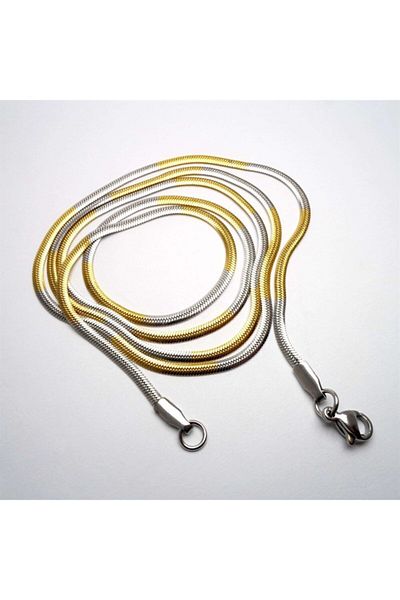 OSMANLI GÜMÜŞ Yellow White Flat Model Snake Snake Men's Necklace Chain