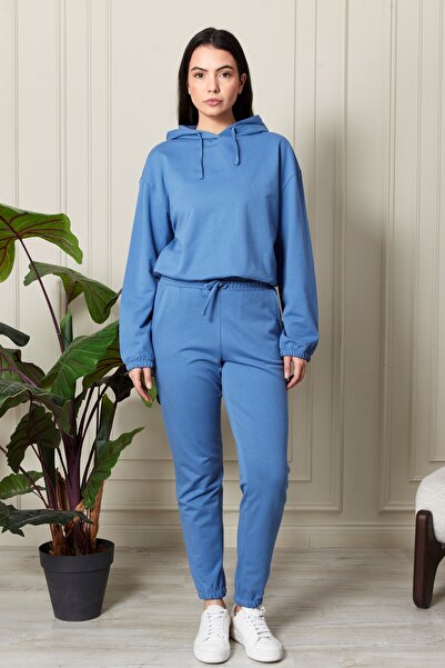 Bella Dossi Set de trening casual pentru femei, 100% bumbac, cu glugă și talie elastică