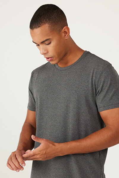 ALTINYILDIZ CLASSICS Ανδρικό μπλουζάκι Anthracite-Melange 360 ​​μοιρών για όλες τις κατευθύνσεις Stretching Slim Fit Crew Neck T-shirt