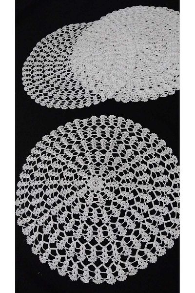 Papatyam Hand Knitted Crochet 6 Pieces Napkin(23cm Diameter) Bedroom Set Handcrafted Lace Set/Vintage Flush Rope