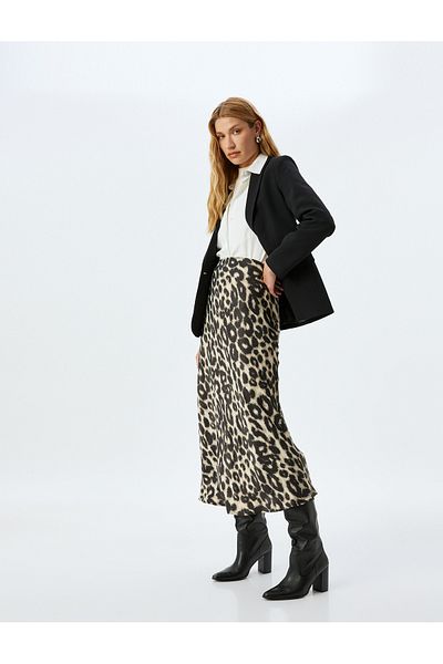 Koton Fusta lungă din satin cu model leopard din țesătură de viscoză