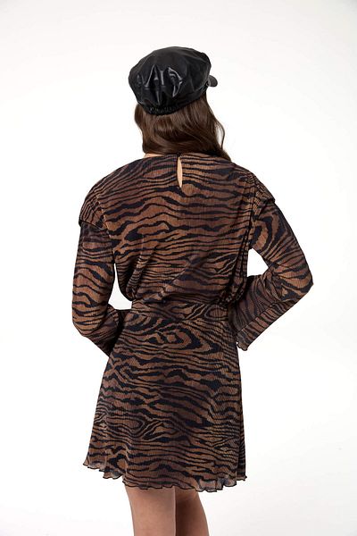 Evermade Oversize Zebra Print Pleated Blouse with Shoulder Detail