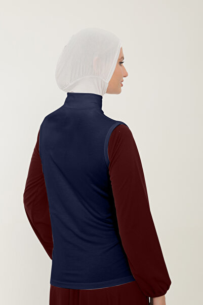 Sonbaharmoda Women's Zero Sleeve Half Turtleneck Combed Cotton Stretch Fabric Body - Navy Blue