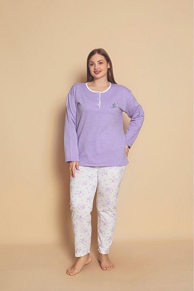 CALİA Women's Crew Neck Oversize 2 Thread Raised Pajamas Set