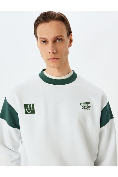Koton Κεντημένο Colorblock Φούτερ από βαμβακερό μείγμα Raised Crew Neck