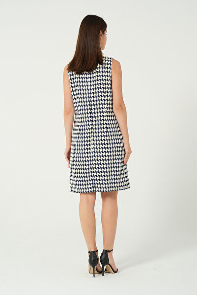 eva clothing Women's Houndstooth Patterned Pocket Dress 1234673 Eva-1