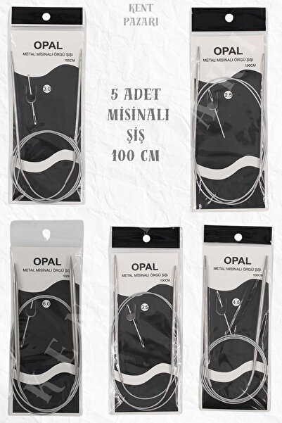 Kent Pazarı Misinalı Çelik Telli Titanyum Örgü Şiş Seti 100 cm Tığ-Şiş Örgü Kiti 5 Adet 2.5-3-3.5-4.5-6 Numara