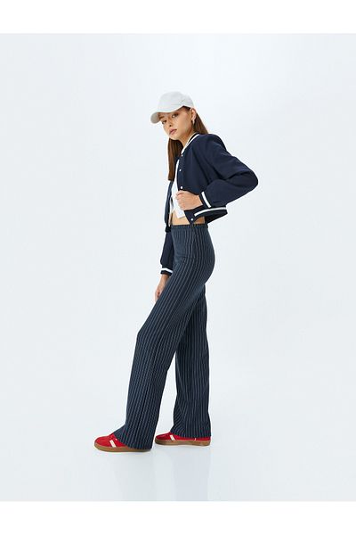 Koton Striped Elastic Waist Wide Leg Trousers
