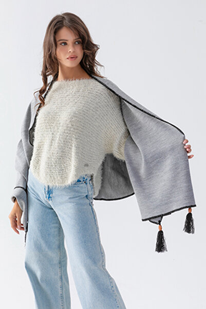 nisaNCa Stylish Women's Neckerchief - Solid Knitwear, Thin Detailed Tassel Shoulder Shawl, Modern and Time