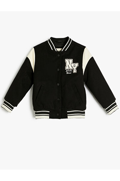 Koton Langärmlige, farbblockierende, übergroße College-Jacke mit Taschendetail