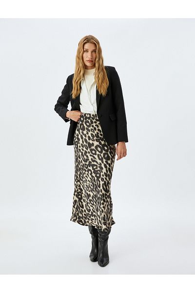 Koton Fusta lungă din satin cu model leopard din țesătură de viscoză