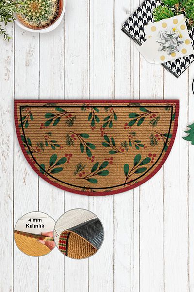 Popcorn Kids Holly Berry Greetings - Half Moon Floor Mat