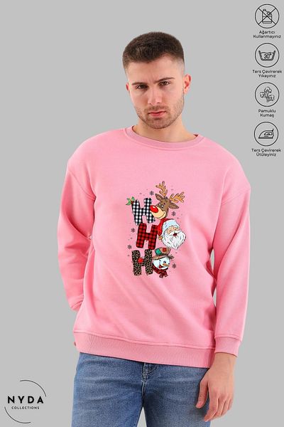 Nyda Collections Unisex μακρυμάνικο χριστουγεννιάτικο φούτερ με στάμπα με λαιμόκοψη χωρίς κουκούλα