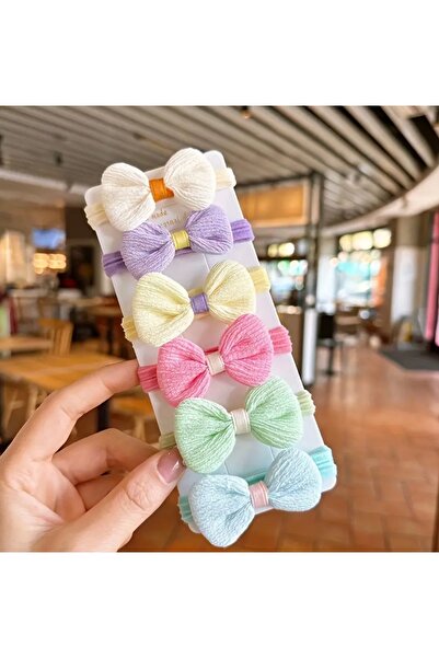 ADEN BEBEK AKSESUARLARI 6'lı Kumaş Fiyonk Figürlü Lastikli Toka Seti