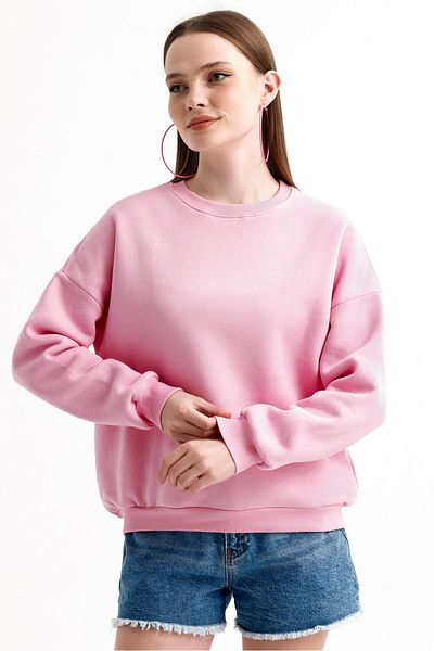 MD trend Hanorac oversize de bază pentru damă, cu decolteu, cu fleece în interior