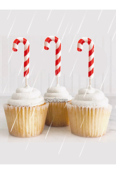 parti pera Baston Şeker Şekilli Cupcake Pasta Kürdan Süsü 15 Adet