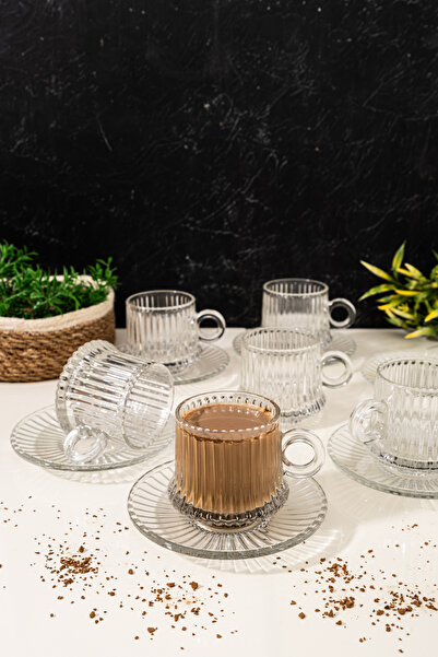 ORTAKÖY CENNETİ 12 Pieces 6-Person Glass Coffee Cups- Stylish and Elegant Design