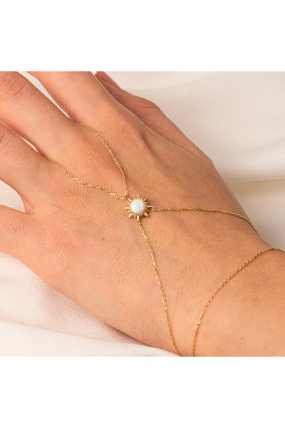 FasekGold Gümüş Şahmeran - 925 Ayar Gümüş Oval Kesim Opal Taşlı Güneş Model Ş...