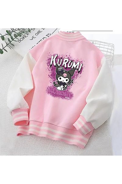 FEEL STYLE Розово колежанско палто с щампа Kuromi Smile Зимно училищно дебела качествена материя