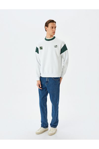 Koton Κεντημένο Colorblock Φούτερ από βαμβακερό μείγμα Raised Crew Neck