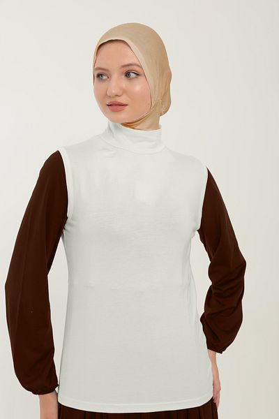 Sonbaharmoda بدلة نسائية من القطن الليكرا الممشط نصف الياقة المدورة بأكمام صفر