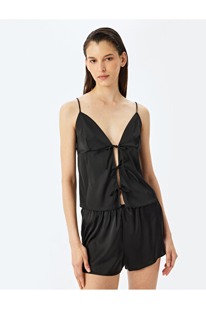 Koton Front Tie Bow Detailed Sling Satin Pajama Top