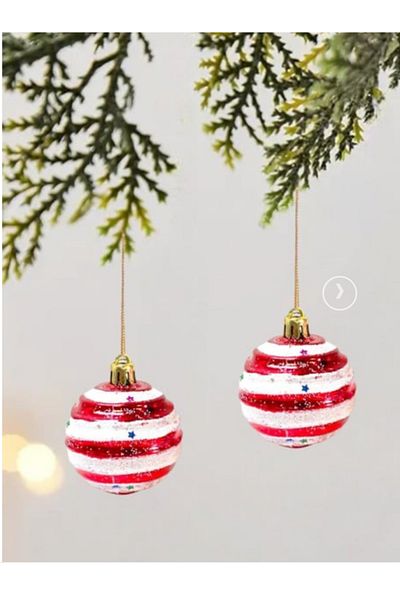 Partifabrik Christmas Red White Glitter 6 cm 6 Pieces Tree Ball Ornament