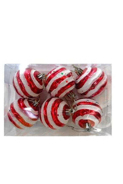 Partifabrik Christmas Red White Glitter 6 cm 6 Pieces Tree Ball Ornament