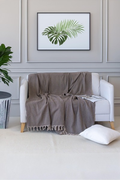 Koza Mix towel مفرش أريكة بنمط متعرج على الوجهين - شال بيج/بني 180 × 220 سم