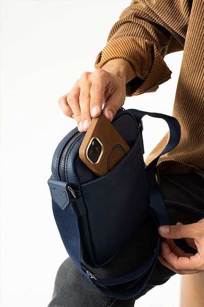 Sellini Geantă de umăr și crossbody pentru bărbați, albastru bleumarin, cu mai mulți ochi 215