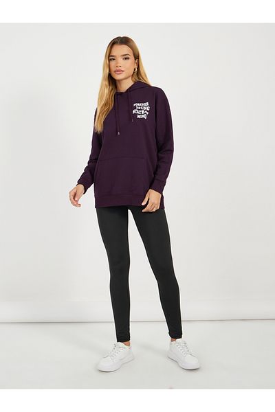 Styli Regular Fit Longline Slogan Print Hoodie