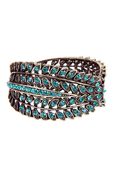 Rouge Blue Stone Cast Metal Handcuff Model Women's Bracelet