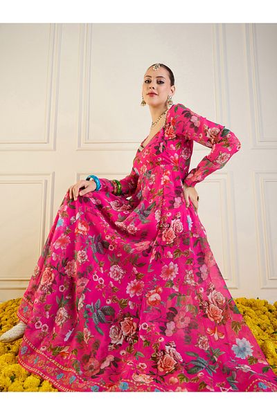 Sassafras By Styli Floral Print Long Anarkali Kurta