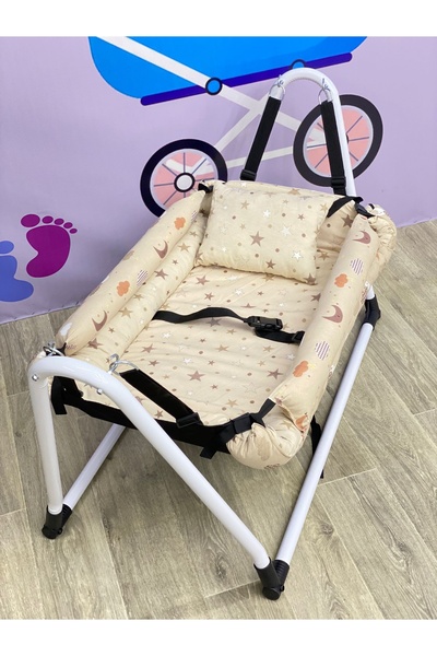 TURHAN BEBE Emniyet Kemerli Sabitlenir En Geniş Anne Yanı Hamak Beşik + Yastık Hediye