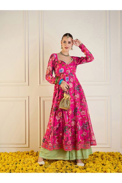 Sassafras By Styli Floral Print Long Anarkali Kurta